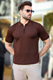 Polo Yaka Çizgili Fermuarlı Erkek T-shirt