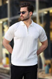 Polo Yaka Çizgili Fermuarlı Erkek T-shirt