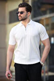 Polo Yaka Çizgili Fermuarlı Erkek T-shirt