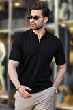 Polo Yaka Çizgili Fermuarlı Erkek T-shirt