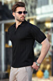 Polo Yaka Çizgili Fermuarlı Erkek T-shirt