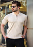 Polo Yaka Çizgili Fermuarlı Erkek T-shirt