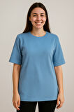 Kadın Oversize kalıp Bürümcük Kumaş Duble Kol Yandan Yırtmaçlı T-shirt Bluz - T954
