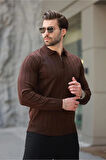 Erkek Slim Fit Polo Yaka Fermuarlı Fitilli Triko Kazak - 4001
