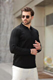 Erkek Slim Fit Polo Yaka Fermuarlı Fitilli Triko Kazak - 4001