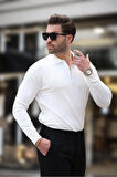 Erkek Slim Fit Polo Yaka Fermuarlı Fitilli Triko Kazak - 4001