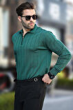 Erkek Slim Fit Polo Yaka Fermuarlı Fitilli Triko Kazak - 4001