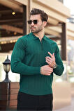 Erkek Slim Fit Polo Yaka Fermuarlı Fitilli Triko Kazak - 4001