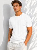 Erkek Bisiklet Yaka Kısa Kollu Esnek Örme Triko T-Shirt 26091