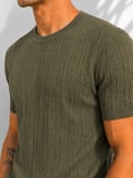 Erkek Bisiklet Yaka Kısa Kollu Esnek Örme Triko T-Shirt 26091