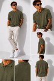 Erkek Kısa Kollu Fitilli Yarım Düğme Kapama Polo Yaka T-Shirt 26001