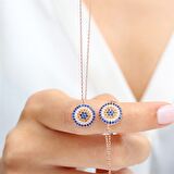 Pırlanta Montür Tasarım Rose Gold Oval Nazar Gümüş Bileklik