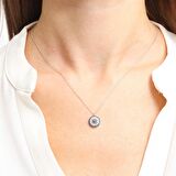 Pırlanta Montür Tasarım Oval Nazar Gümüş Kolye Ve Bileklik İkili Set