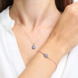 Pırlanta Montür Tasarım Rose Gold Damla Nazar Gümüş Kolye Ve Bileklik İkili Set