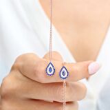 Pırlanta Montür Tasarım Rose Gold Damla Nazar Gümüş Kolye Ve Bileklik İkili Set