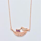Pırlanta Montür Tasarım Rose Gold Ametis Taş Kuş Yuvası Gümüş Kolye
