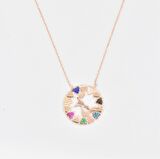 Pırlanta Montür Tasarım Rose Gold Mix Taşlı Oval Kalpler Gümüş Kolye 