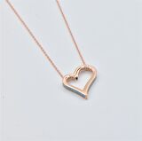 Pırlanta Montür Tasarım Rose Gold Firuze Taşlı Çift Sıra Taş Kalp Gümüş Kolye 