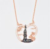 Pırlanta Montür Tasarım Rose Gold Kız Kulesi Gümüş Kolye 