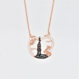 Pırlanta Montür Tasarım Rose Gold Kız Kulesi Gümüş Kolye 
