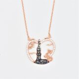Pırlanta Montür Tasarım Rose Gold Kız Kulesi Gümüş Kolye 
