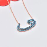 Pırlanta Montür Tasarım Rose Gold Çift Firuze Taş Vav Gümüş Kolye 