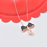 Pırlanta Montür Tasarım Rose Gold Oniks Taş Kurdela Gümüş Kolye 
