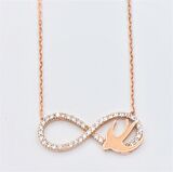 Pırlanta Montür Tasarım Rose Gold Kuşlu Sonsuzluk Gümüş Kolye 