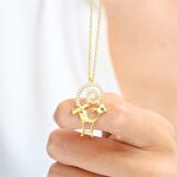 PIRLANTA MONTÜR TASARIM GOLD RENK KEDİ GÜMÜŞ KOLYE 