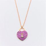 Pırlanta Montür Tasarım Rose Gold Amatis Taş Kalp Kilit Gümüş Kolye 