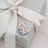 Pırlanta Montür Tasarım Rose Gold Yıldız Saçan Peri Gümüş Kolye 