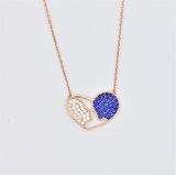 Pırlanta Montür Tasarım Rose Gold Safir Taş İkili Kalp Gümüş Kolye