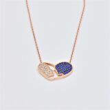 Pırlanta Montür Tasarım Rose Gold Safir Taş İkili Kalp Gümüş Kolye