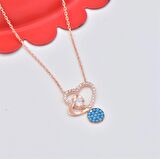 Pırlanta Montür Tasarım Rose Gold Firuze Taş Kalp Gümüş Kolye