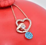 Pırlanta Montür Tasarım Rose Gold Firuze Taş Kalp Gümüş Kolye