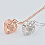 Trend Tasarım Rose Gold 100 Dil de Aşk Projeksiyon Taş Kalp Gümüş Kolye