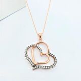 Pırlanta Montür Tasarım Kalp Rose Gold Gümüş Kolye
