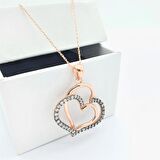 Pırlanta Montür Tasarım Kalp Rose Gold Gümüş Kolye