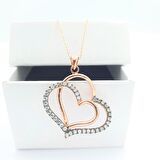 Pırlanta Montür Tasarım Kalp Rose Gold Gümüş Kolye