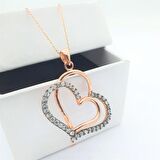 Pırlanta Montür Tasarım Kalp Rose Gold Gümüş Kolye