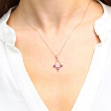 AMETİST TAŞLI ROSE GOLD DAMLA GÜMÜŞ KOLYE