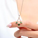 DAMLA ZÜMRÜT TAŞLI ROSE GOLD DAMLA GÜMÜŞ KOLYE