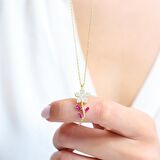 ZİRCON TAŞLI GOLD RENK PAPATYA GÜMÜŞ KOLYE