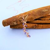 BAGET AMETİST TAŞ ROSE RENK ZEYTİN DALI GÜMÜŞ KOLYE