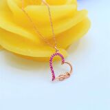 FUŞYA TAŞLI ROSE GOLD SONSUZLUK KALP GÜMÜŞ KOLYE