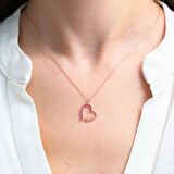 FUŞYA TAŞLI ROSE GOLD SONSUZLUK KALP GÜMÜŞ KOLYE