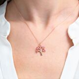 YAKUT TAŞLI ROSE GOLD HAYAT AĞACI GÜMÜŞ KOLYE
