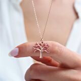 YAKUT TAŞLI ROSE GOLD HAYAT AĞACI GÜMÜŞ KOLYE