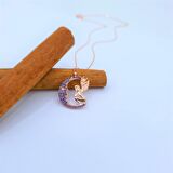 AMETİST TAŞLI ROSE RENK PERİ GÜMÜŞ KOLYE