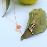 ZÜMRÜT KIRINTI TAŞLI ROSE RENK GÜL GÜMÜŞ KOLYE